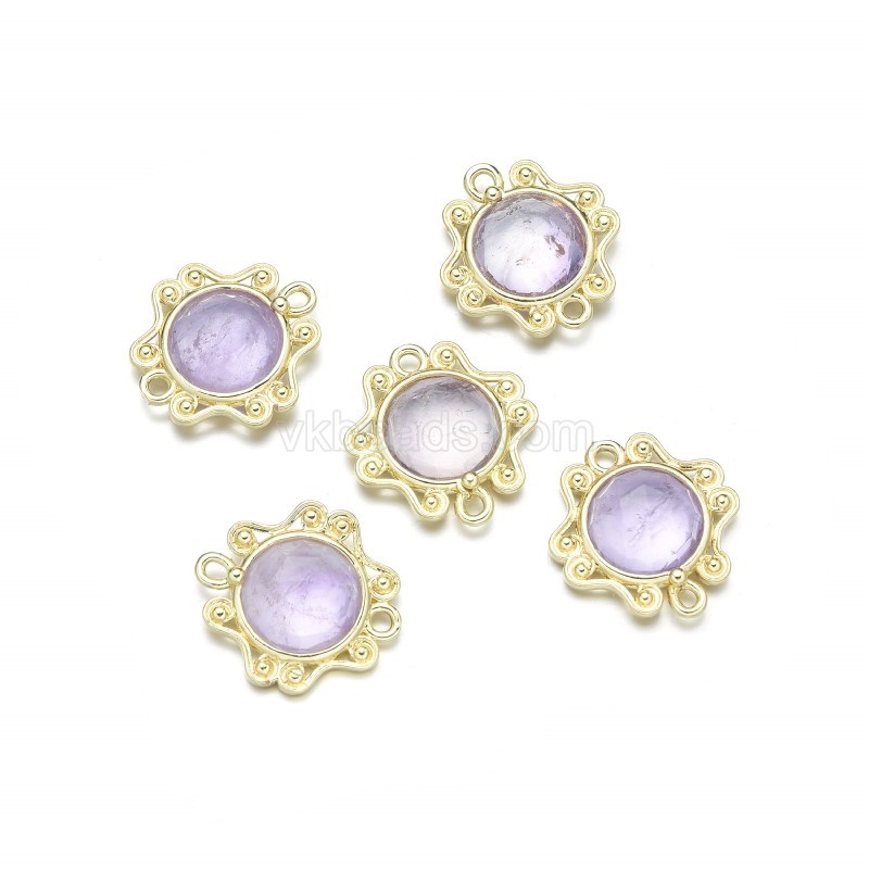 Gemstone Faceted Round Charms, with Gold Plated Findings, Approx 17mm, Sell by Piece