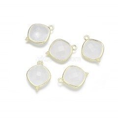 Gemstone Faceted Square Charms, with Base Metal Edge, Approx 14mm, Sell by Piece