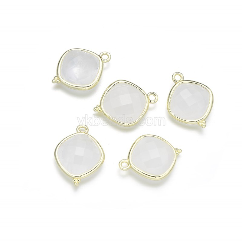 Gemstone Faceted Square Charms, with Base Metal Edge, Approx 14mm, Sell by Piece
