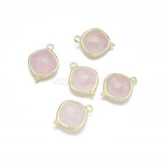 Gemstone Faceted Square Charms, with Base Metal Edge, Approx 14mm, Sell by Piece