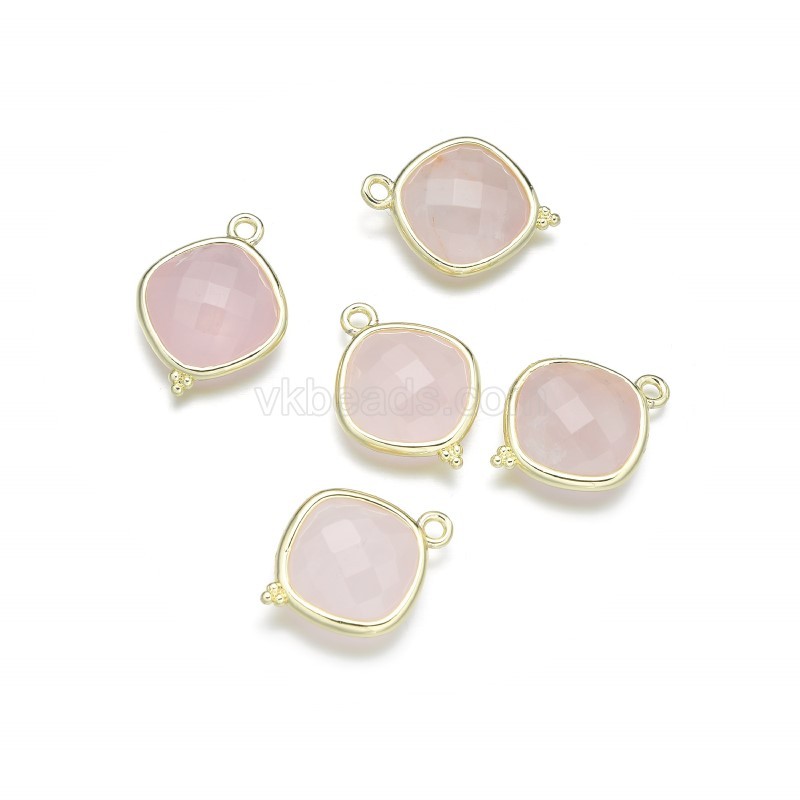 Gemstone Faceted Square Charms, with Base Metal Edge, Approx 14mm, Sell by Piece