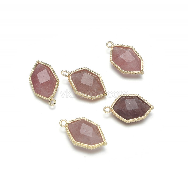 Gemstone Faceted Hexagon  Charms, with Base Metal Edge, Approx 13x23mm, Sell by Piece
