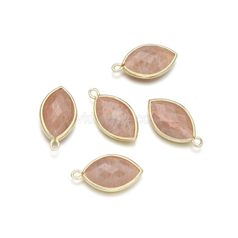 Gemstone Faceted Horse Eye Charms, with Gold Plated Base Metal Findings, Approx 11.5x22mm, Sell by Piece