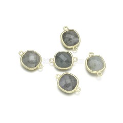 Gemstone Faceted Square Double Rings Base Metal Connectors, Approx 14mm, Sell by Piece