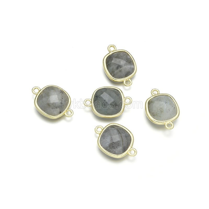 Gemstone Faceted Square Double Rings Base Metal Connectors, Approx 14mm, Sell by Piece