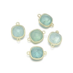 Gemstone Faceted Square Double Rings Base Metal Connectors, Approx 14mm, Sell by Piece