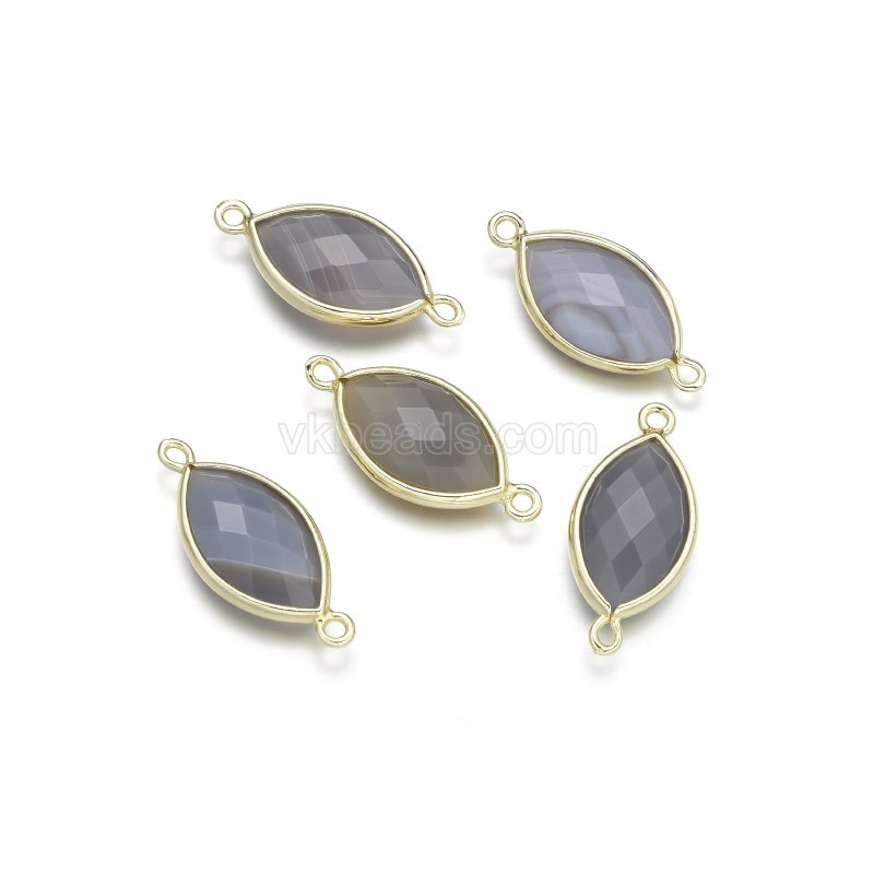 Gemstone Faceted Horse Eye Double Rings Base Metal Connectors, Approx 12x25mm, Sell by Piece