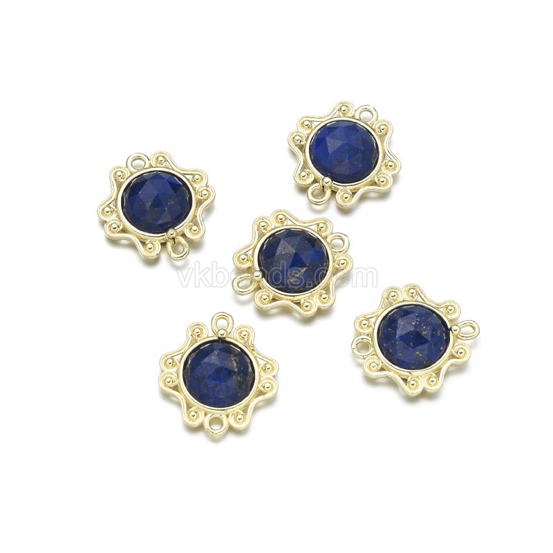 Gemstone Faceted Round Charms, with Gold Plated Findings, Approx 17mm, Sell by Piece