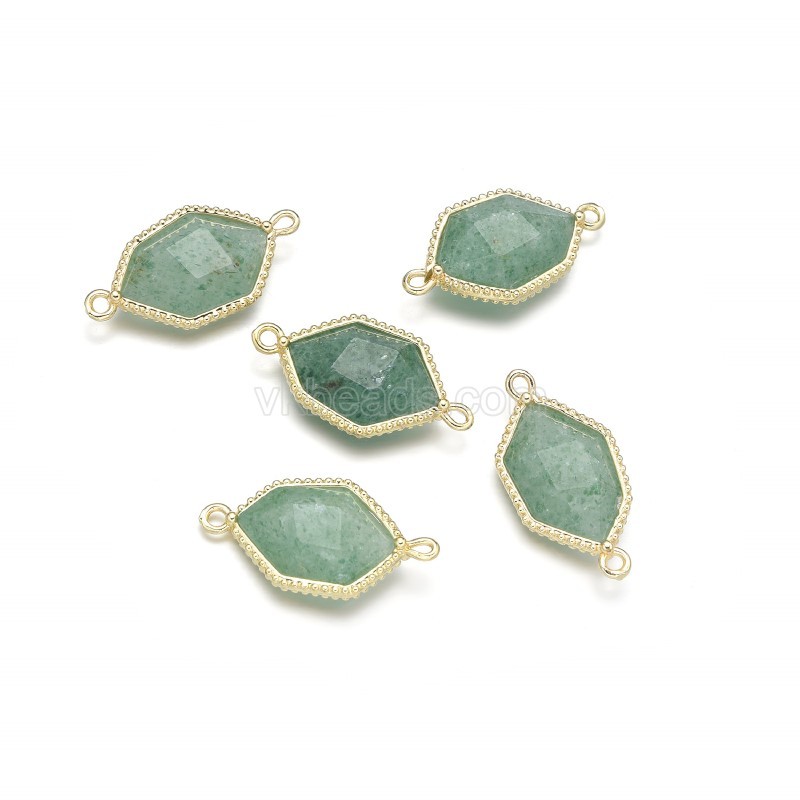 Gemstone Faceted Hexagon Double Rings Connectors with Base Metal Edge, Approx 13x25mm, Sell by Piece