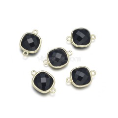 Gemstone Faceted Square Double Rings Base Metal Connectors, Approx 14mm, Sell by Piece