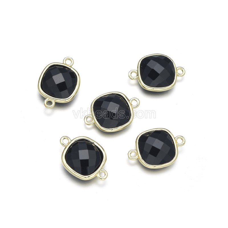 Gemstone Faceted Square Double Rings Base Metal Connectors, Approx 14mm, Sell by Piece