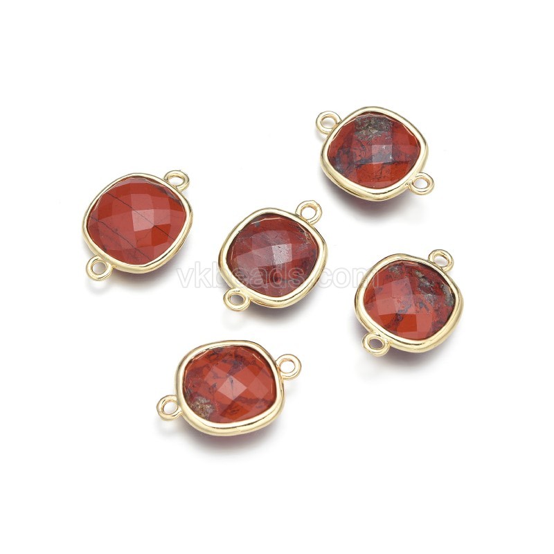 Gemstone Faceted Square Double Rings Base Metal Connectors, Approx 14mm, Sell by Piece