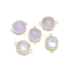 Gemstone Faceted Square Double Rings Base Metal Connectors, Approx 14mm, Sell by Piece