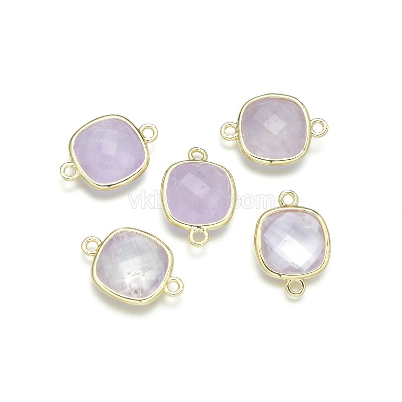 Gemstone Faceted Square Double Rings Base Metal Connectors, Approx 14mm, Sell by Piece