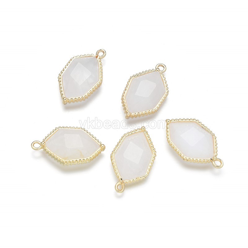 Gemstone Faceted Hexagon  Charms, with Base Metal Edge, Approx 13x23mm, Sell by Piece