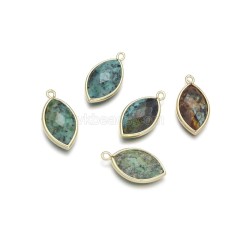 Gemstone Faceted Horse Eye Charms, with Gold Plated Base Metal Findings, Approx 11.5x22mm, Sell by Piece