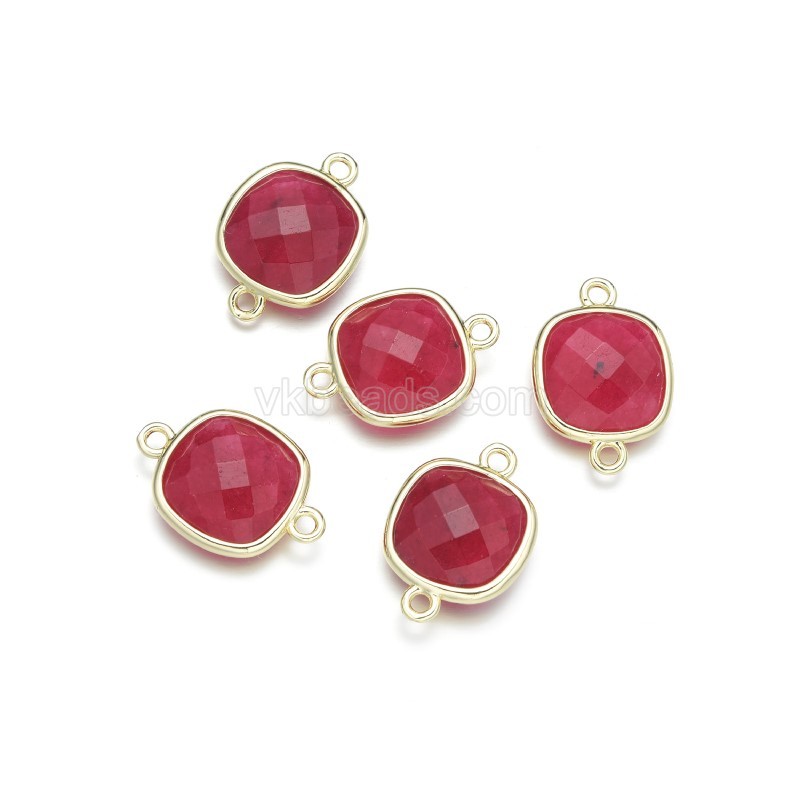 Gemstone Faceted Square Double Rings Base Metal Connectors, Approx 14mm, Sell by Piece
