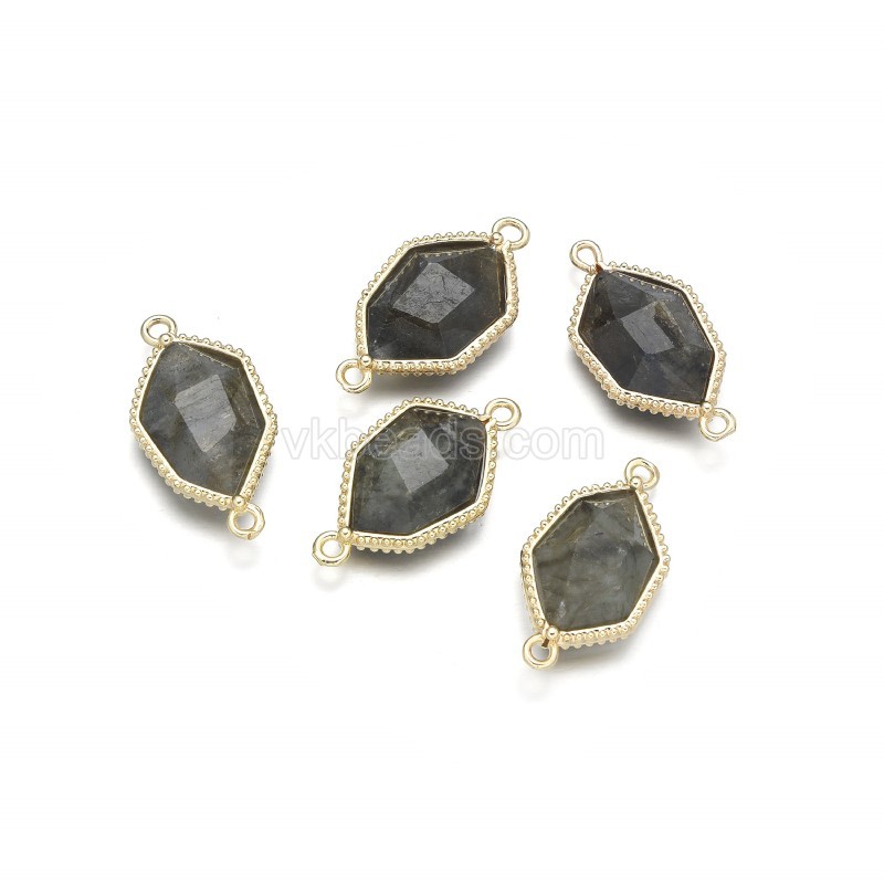 Gemstone Faceted Hexagon Double Rings Connectors with Base Metal Edge, Approx 13x25mm, Sell by Piece