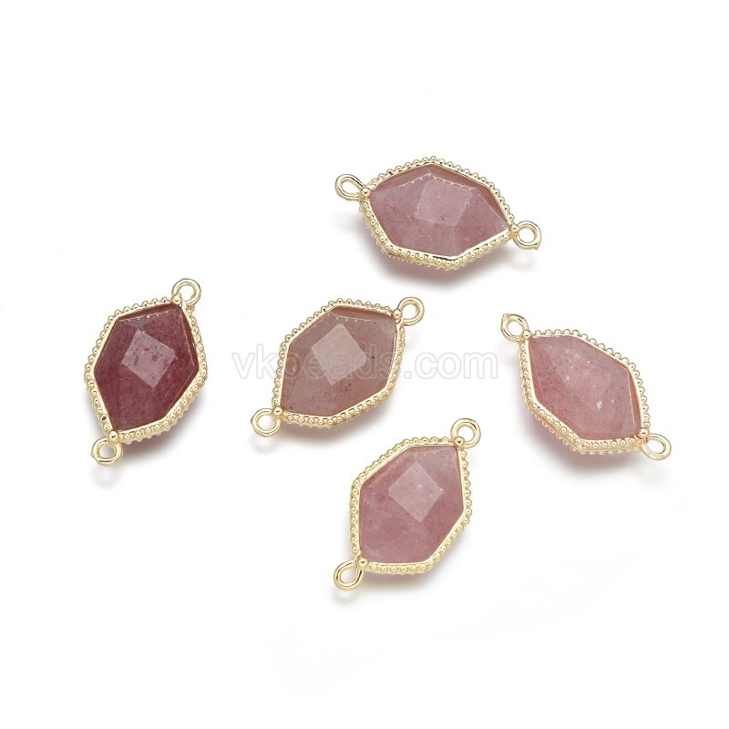 Gemstone Faceted Hexagon Double Rings Connectors with Base Metal Edge, Approx 13x25mm, Sell by Piece