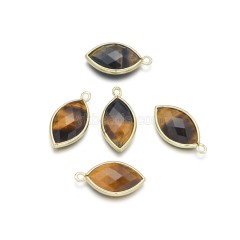 Gemstone Faceted Horse Eye  Charms, with Base Metal Edge, Approx 11.5x22mm, Sell by Piece
