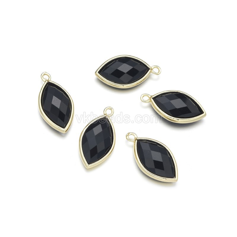 Gemstone Faceted Horse Eye  Charms, with Base Metal Edge, Approx 11.5x22mm, Sell by Piece