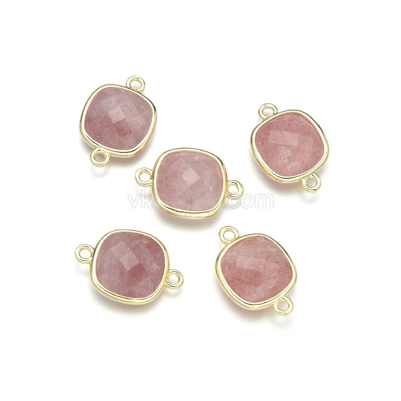Gemstone Faceted Square Double Rings Base Metal Connectors, Approx 14mm, Sell by Piece