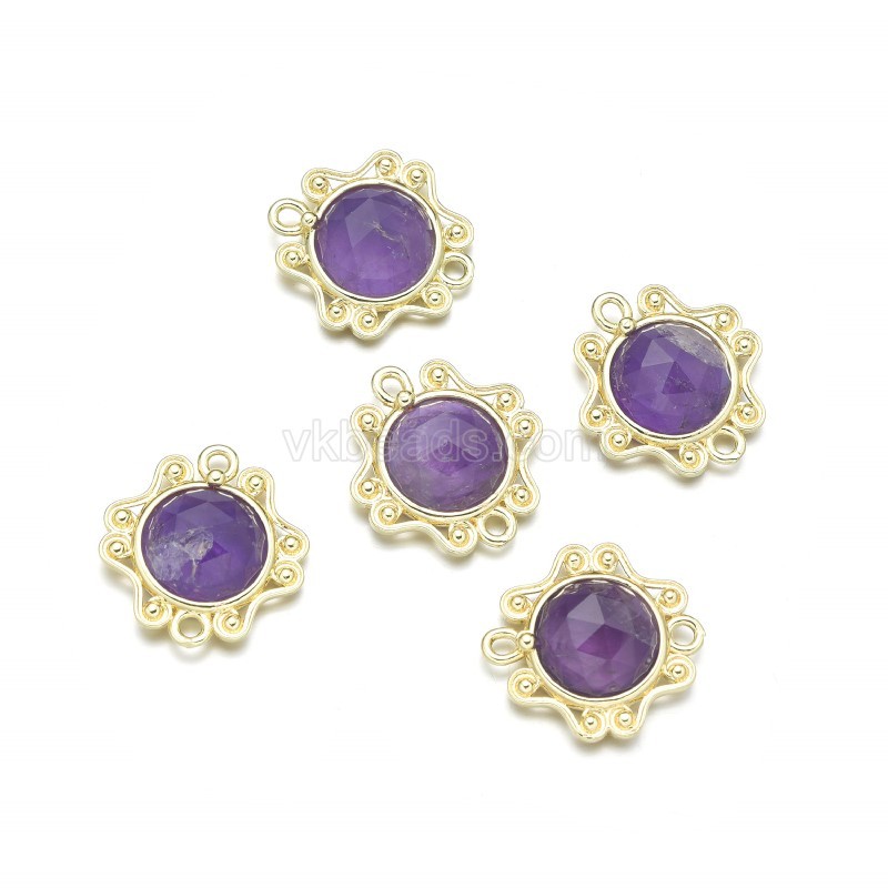 Gemstone Faceted Round Charms, with Gold Plated Findings, Approx 17mm, Sell by Piece