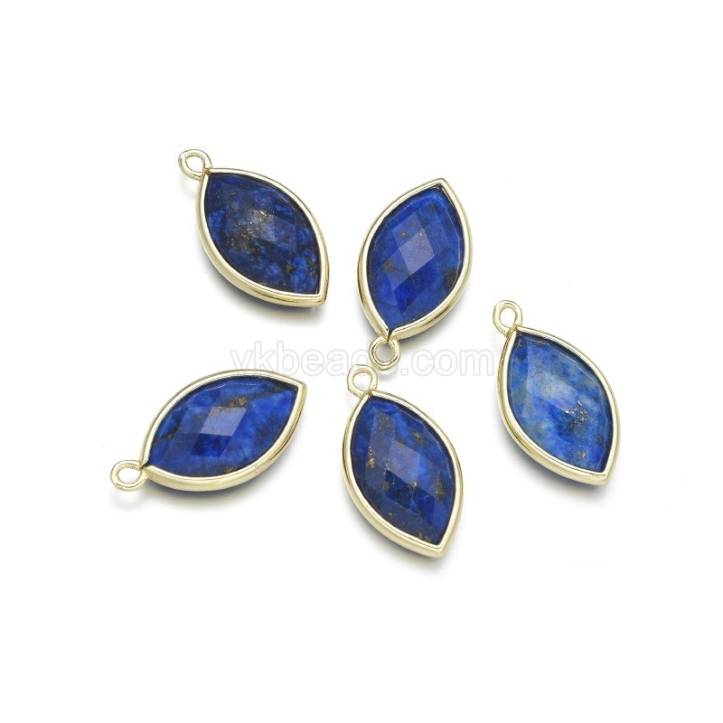 Gemstone Faceted Horse Eye Charms, with Gold Plated Base Metal Findings, Approx 11.5x22mm, Sell by Piece