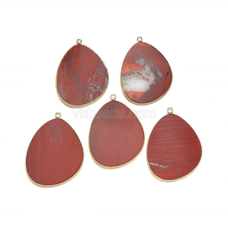 Gemstone Smooth Flat Egg Pendant Charms, with Gold Plated Base Metal Findings, Approx 30x38mm, Sell by Piece