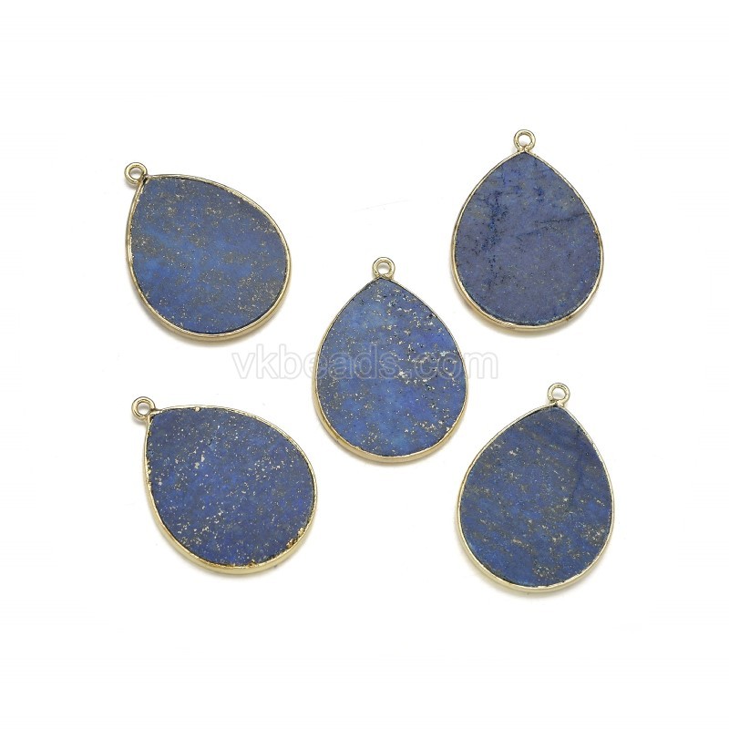 Gemstone Smooth Flat Teardrop Pendant Charms, with Gold Plated Base Metal Findings, Approx 21x29mm, Sell by Piece