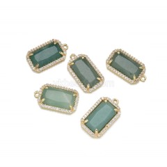 Gemstone Faceted Retangle Charms, with Micro Pave CZ Gold Plated Base Metal Findings, Approx 11.5x20mm, Sell by Piece