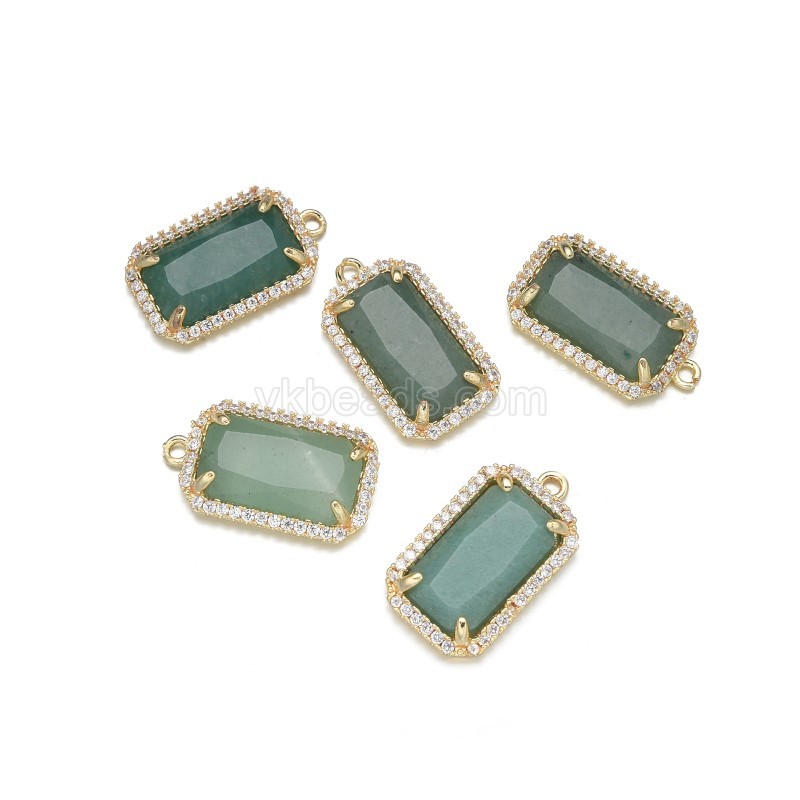 Gemstone Faceted Retangle Charms, with Micro Pave CZ Gold Plated Base Metal Findings, Approx 11.5x20mm, Sell by Piece