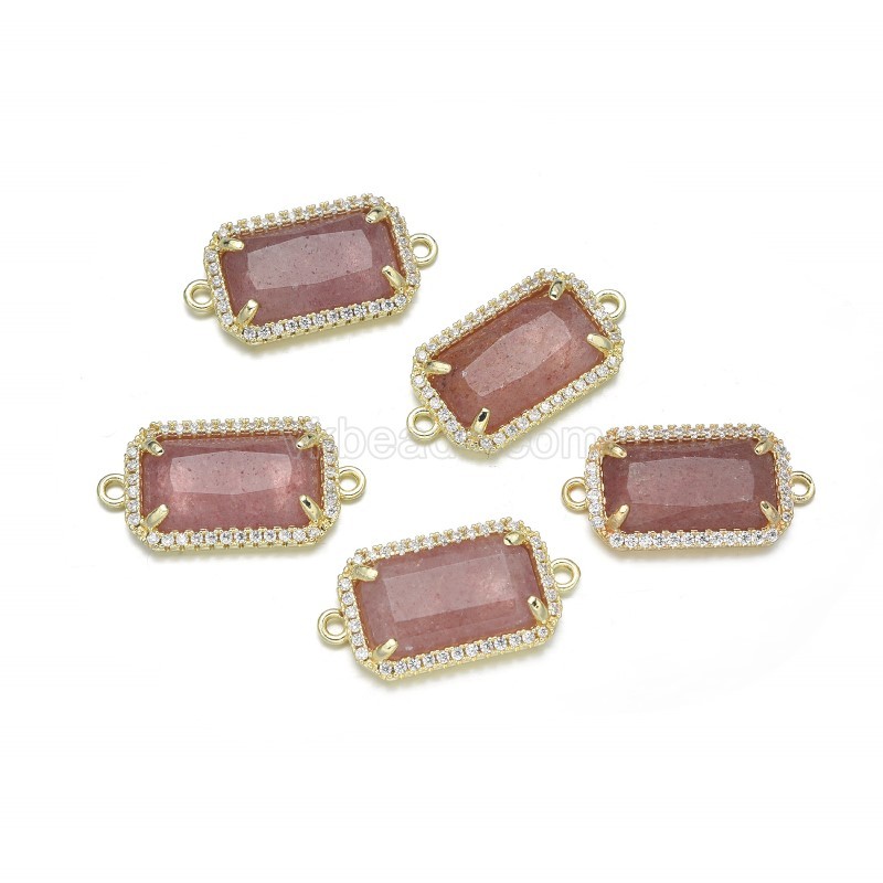Gemstone Faceted Retangle Double Rings Connectors, with Micro Pave CZ Gold Plated Base Metal Findings, Approx 12x23.5mm, Sell by Piece