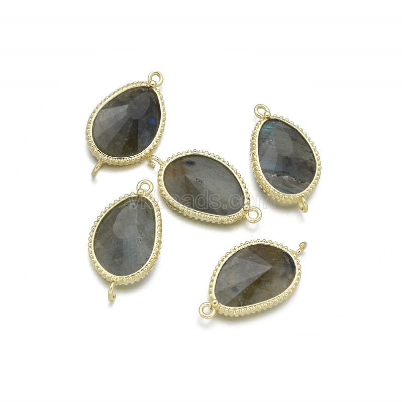 Gemstone Faceted Egg Double Rings Connectors, with Gold Plated Base Metal Findings, Approx 14.5x27mm, Sell by Piece