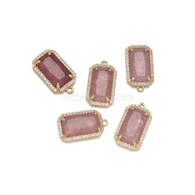 Gemstone Faceted Retangle Charms, with Micro Pave CZ Gold Plated Base Metal Findings, Approx 11.5x20mm, Sell by Piece