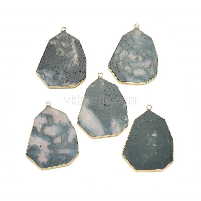 Gemstone Smooth Flat Polygon Pendant Charms, with Gold Plated Base Metal Findings, Approx 32x40mm, Sell by Piece