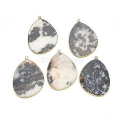 Gemstone Smooth Flat Egg Pendant Charms, with Gold Plated Base Metal Findings, Approx 30x38mm, Sell by Piece
