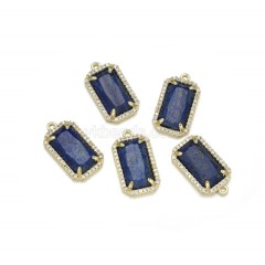 Gemstone Faceted Retangle Charms, with Micro Pave CZ Gold Plated Base Metal Findings, Approx 11.5x20mm, Sell by Piece