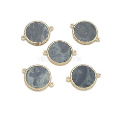 Gemstone Smooth Flat Round Doube Rings Connectors, with Gold Plated Base Metal Findings, Approx 20mm, Sell by Piece