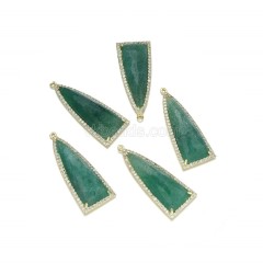 Gemstone Faceted Triangle Pendant Charms, with Micro Pave CZ Gold Plated Base Metal Findings, Approx 15x36mm, Sell by Piece