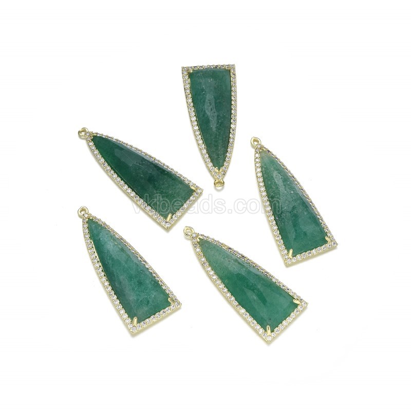 Gemstone Faceted Triangle Pendant Charms, with Micro Pave CZ Gold Plated Base Metal Findings, Approx 15x36mm, Sell by Piece