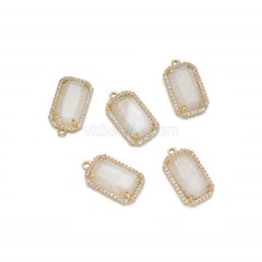 Gemstone Faceted Retangle Charms, with Micro Pave CZ Gold Plated Base Metal Findings, Approx 11.5x20mm, Sell by Piece