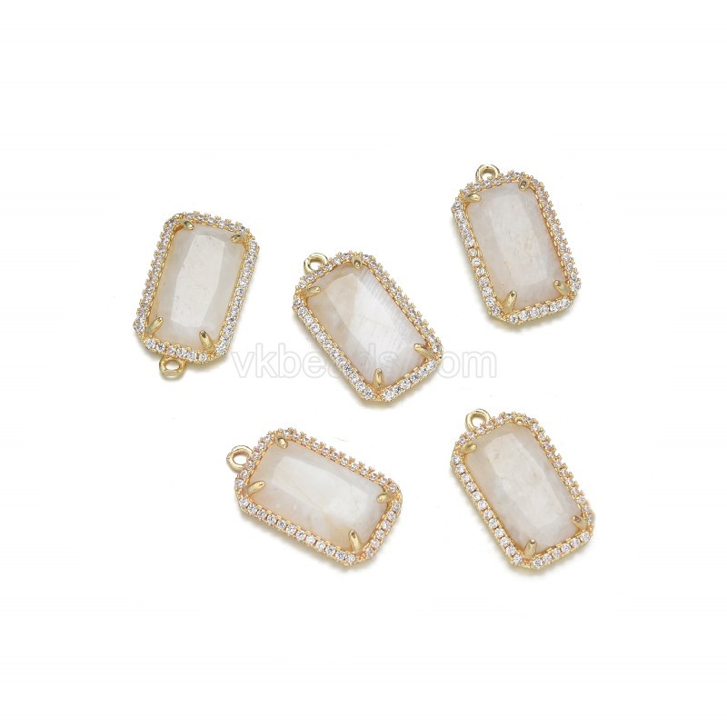 Gemstone Faceted Retangle Charms, with Micro Pave CZ Gold Plated Base Metal Findings, Approx 11.5x20mm, Sell by Piece