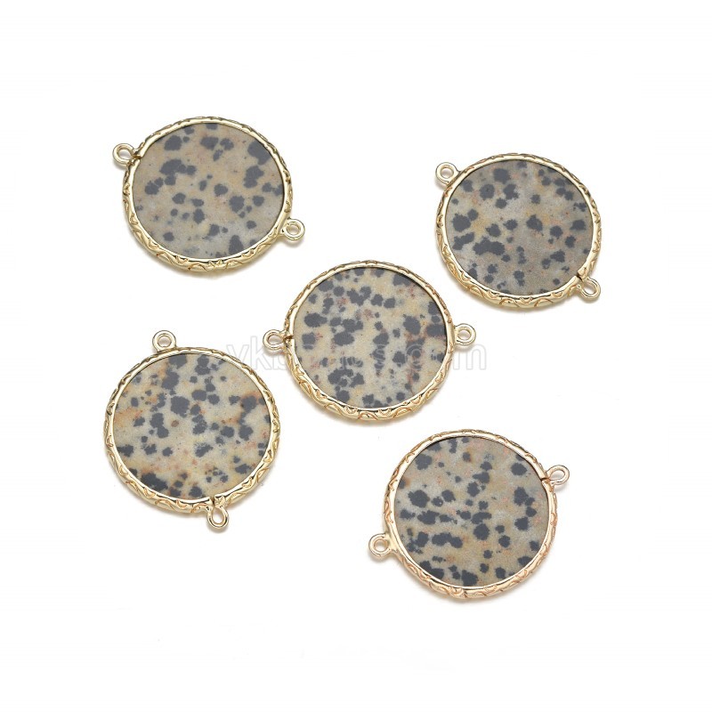 Gemstone Smooth Flat Round Doube Rings Connectors, with Gold Plated Base Metal Findings, Approx 20mm, Sell by Piece