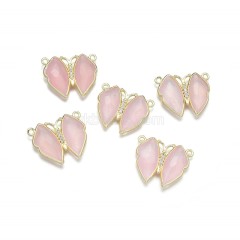 Gemstone Faceted Butterfly Symmetrical Double Rings Connectors, with Micro Pave CZ Gold Plated Base Metal Findings, Approx 21x24mm, Sell by Piece