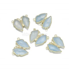 Gemstone Faceted Butterfly Symmetrical Double Rings Connectors, with Micro Pave CZ Gold Plated Base Metal Findings, Approx 21x24mm, Sell by Piece