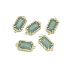 Gemstone Faceted Retangle Double Rings Connectors, with Micro Pave CZ Gold Plated Base Metal Findings, Approx 12x23.5mm, Sell by Piece