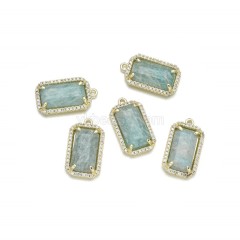 Gemstone Faceted Retangle Charms, with Micro Pave CZ Gold Plated Base Metal Findings, Approx 11.5x20mm, Sell by Piece