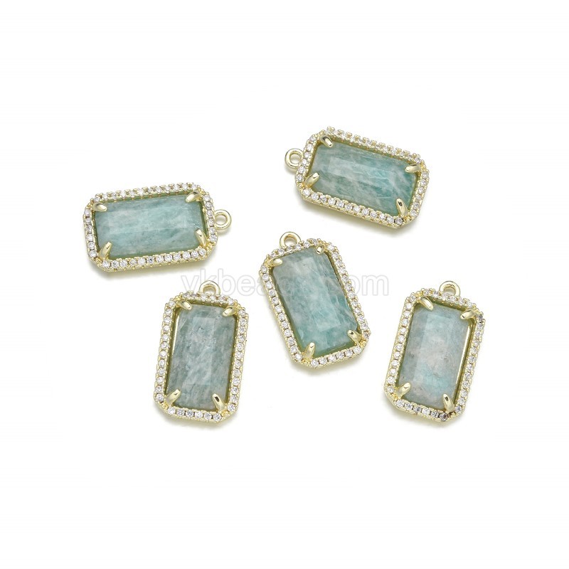 Gemstone Faceted Retangle Charms, with Micro Pave CZ Gold Plated Base Metal Findings, Approx 11.5x20mm, Sell by Piece