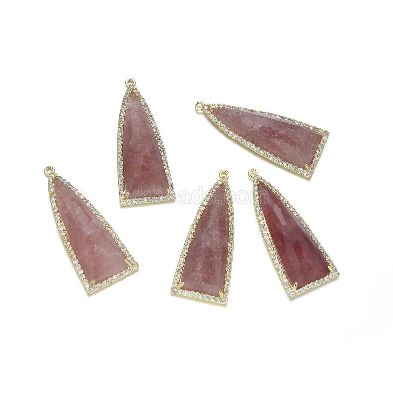 Gemstone Faceted Triangle Pendant Charms, with Micro Pave CZ Gold Plated Base Metal Findings, Approx 15x36mm, Sell by Piece